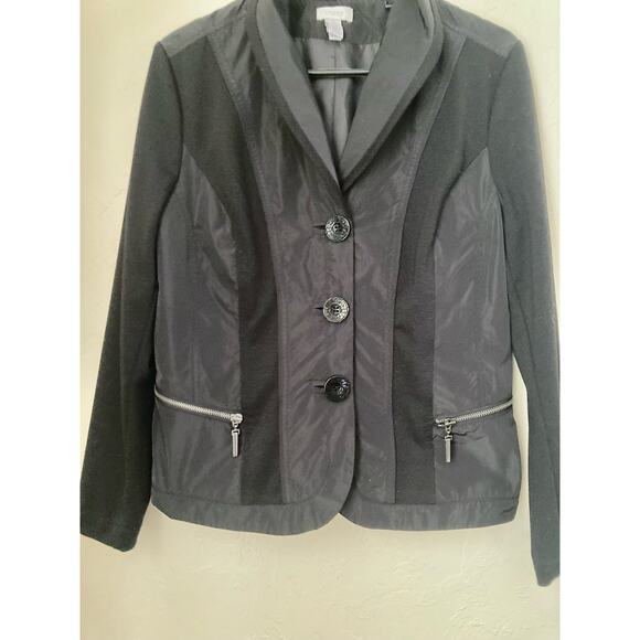 Chico's Women's Jacket Size 1 (M-8) Black Button Up Zip Pockets - Picture 3 of 6